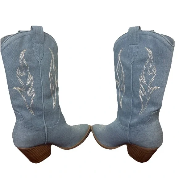 Bellini Asha Western Blue Light‎ Denim Embroidered Cowgirl Boots Woman's Size 6 - Picture 5 of 6